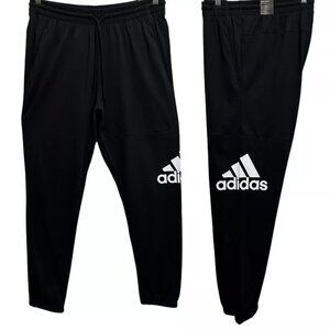 Adidas Men's Sporty Jersey Jogger Pants Size L (33X31) Black/White Tapered Leg